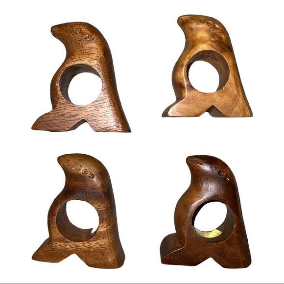 Set of Four Vintage Wooden Seal Napkin Rings EUC - Picture 5 of 6